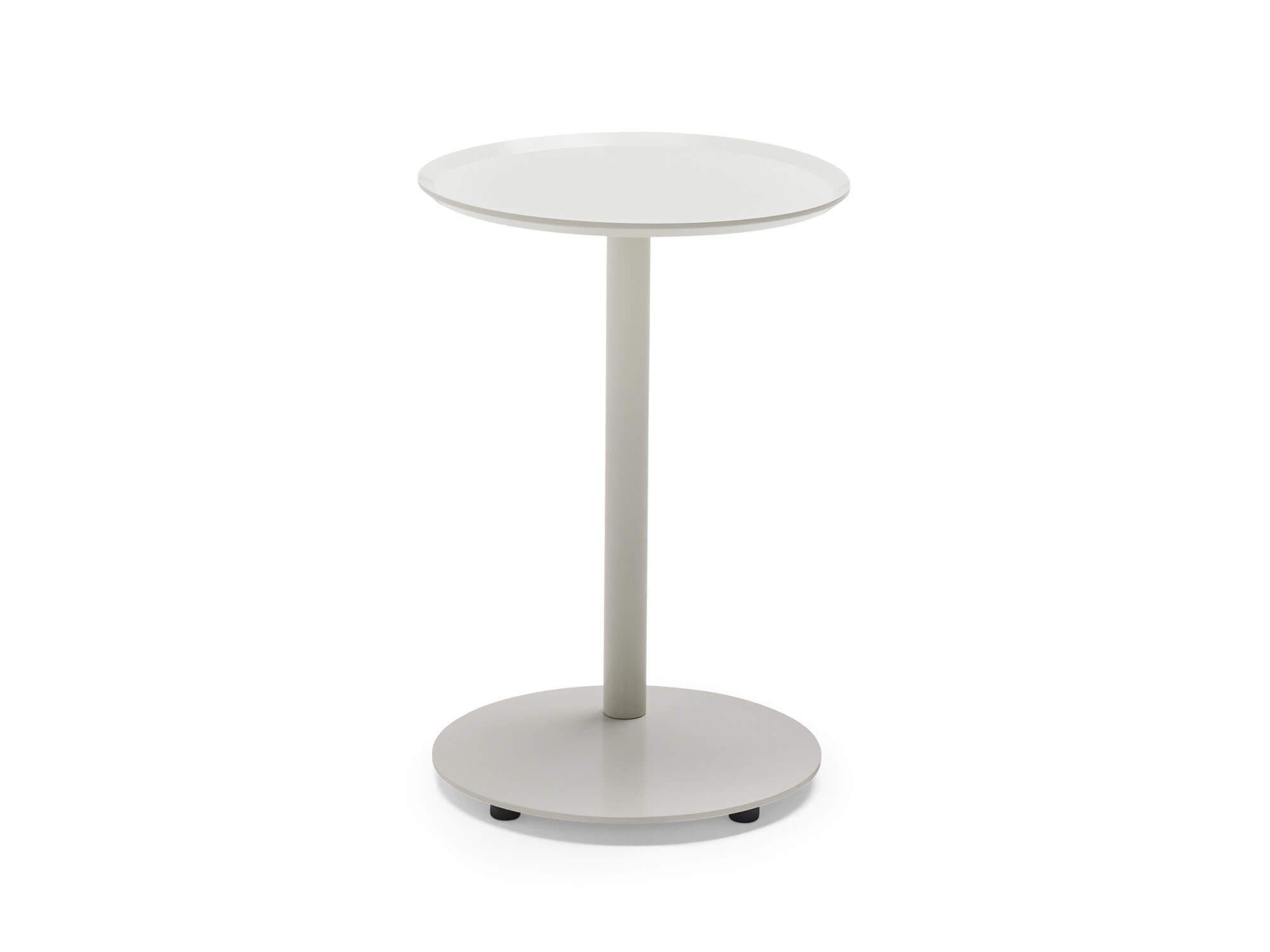 Front view of white metal outdoor side table